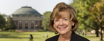 Barb Wilson with UIUC quad backdrop