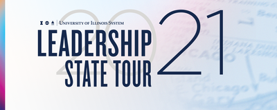 U of I System logo with "Leadership State Tour 2021" and map in background