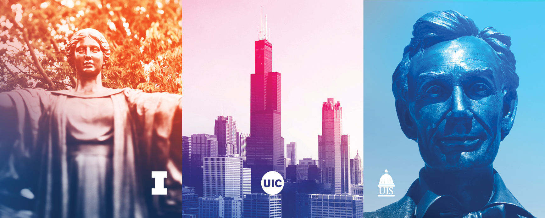 Alma Mater, Chicago Skyline, Lincoln bust - university logos