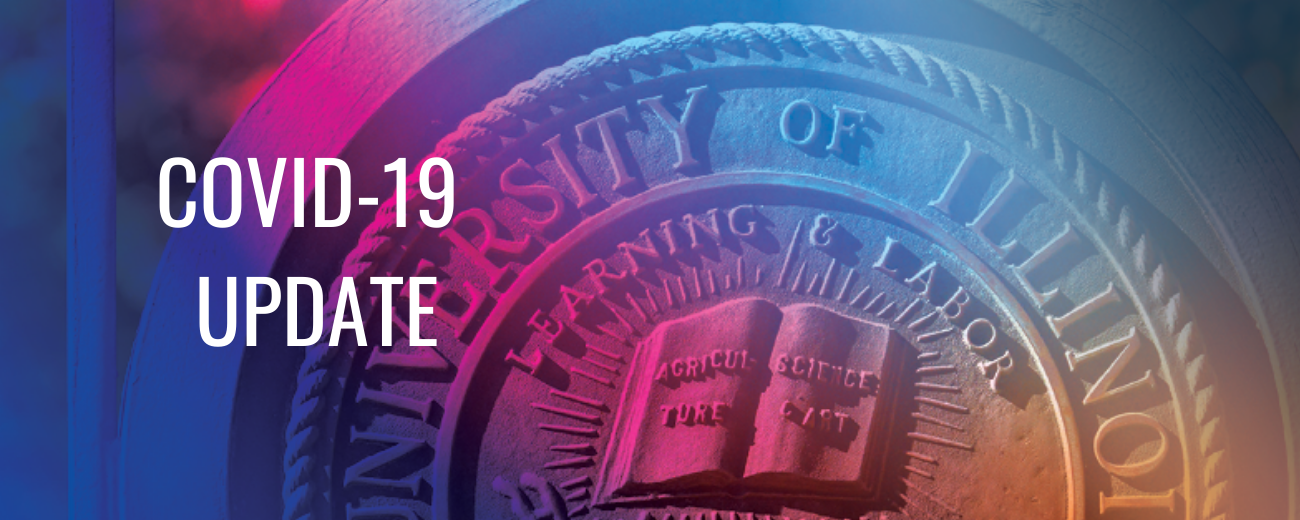 COVID-19 update with colorized seal of the university