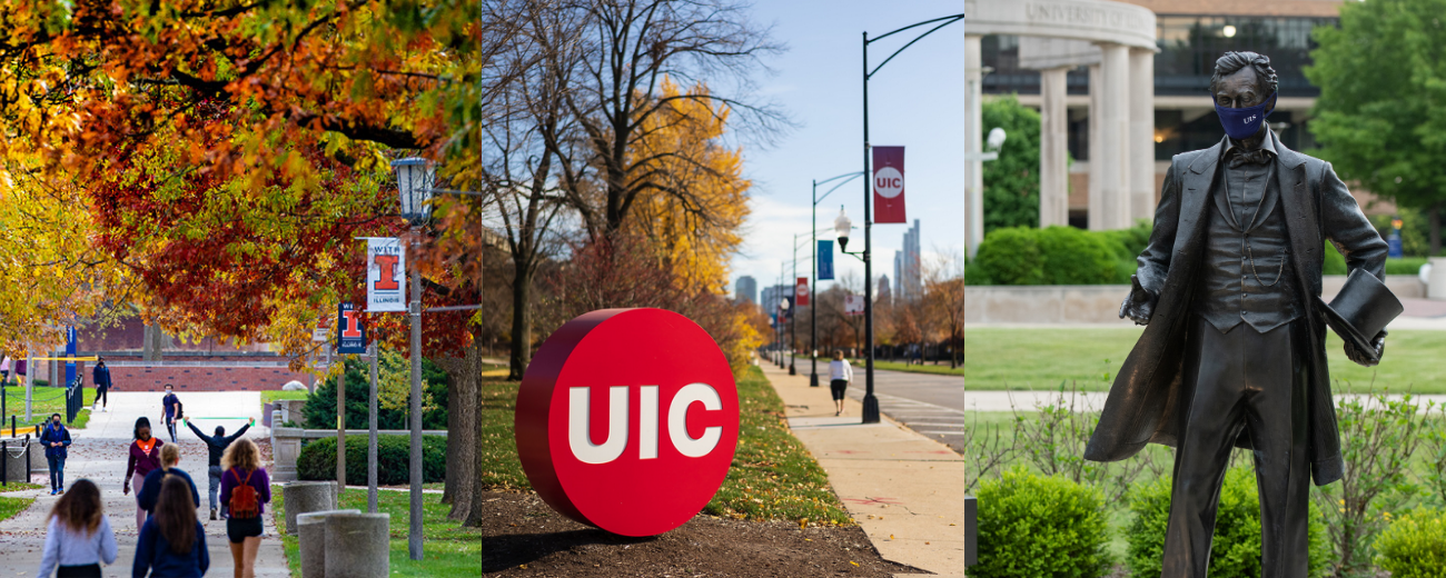 campuses of UIUC, UIC, and UIS