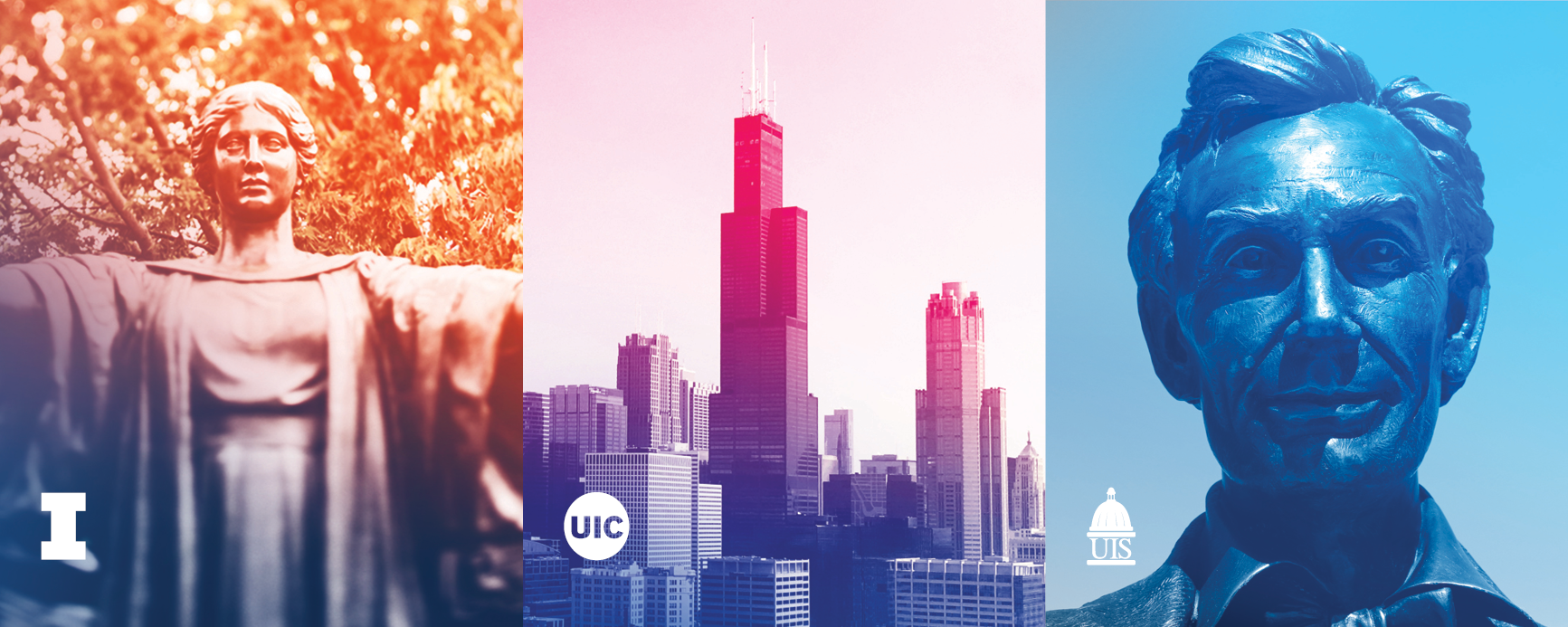 Alma Mater, Chicago Skyline, Lincoln bust - university logos