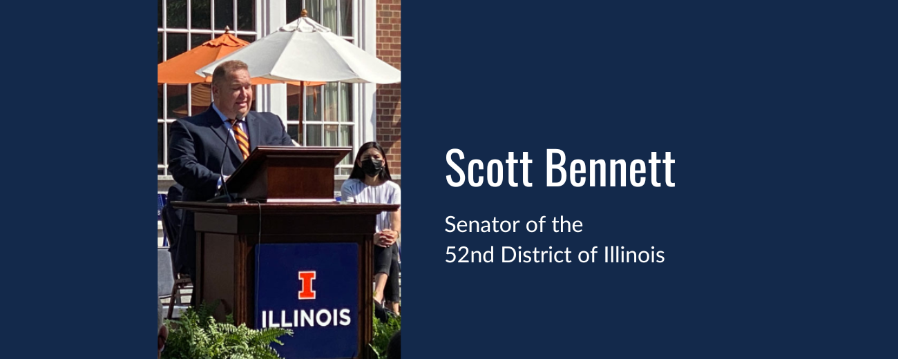 Senator Scott Bennett speaking in front of the Illini Union
